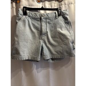 GAP Women Blue White Stripe Carpenter Jean Shorts Casual Summer Size 10